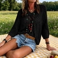 thumbnail image 7 of longantii Womens Bohemian-Inspired Crochet Top with V-Neck, Women's Casual V-Neck Hollow Crochet Cover-Up Short Sleeve Top Black S, 7 of 7