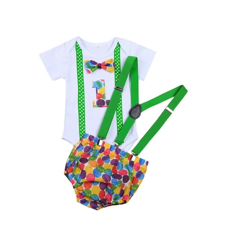 

Huyghdfb Toddler Summer Outfits Multicolor Circle Pattern Romper + Suspender Shorts