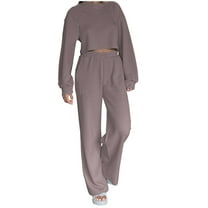 Scyoekwg Womens 2 Piece Outfits Short Long Sleeve Sweatshirt Wide Leg Pants Fashion Two Piece Set Casual Matching Outfits Sets (Coffee,M)