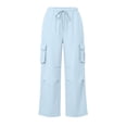 thumbnail image 7 of Livrdious Wide Leg Linen Cargo Pants for Women Drawstring High Waisted Baggy Palazzo Summer Beach Lounge Trousers with Pockets, 29'' Inseam, 7 of 7