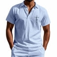 thumbnail image 2 of Thousandth Trendy V-Neck Tops for Men Cotton Short Sleeve Plain Print Breathable Shirts Button Placket Casual Chest Pocket Tops for Daily Wear, 2 of 9