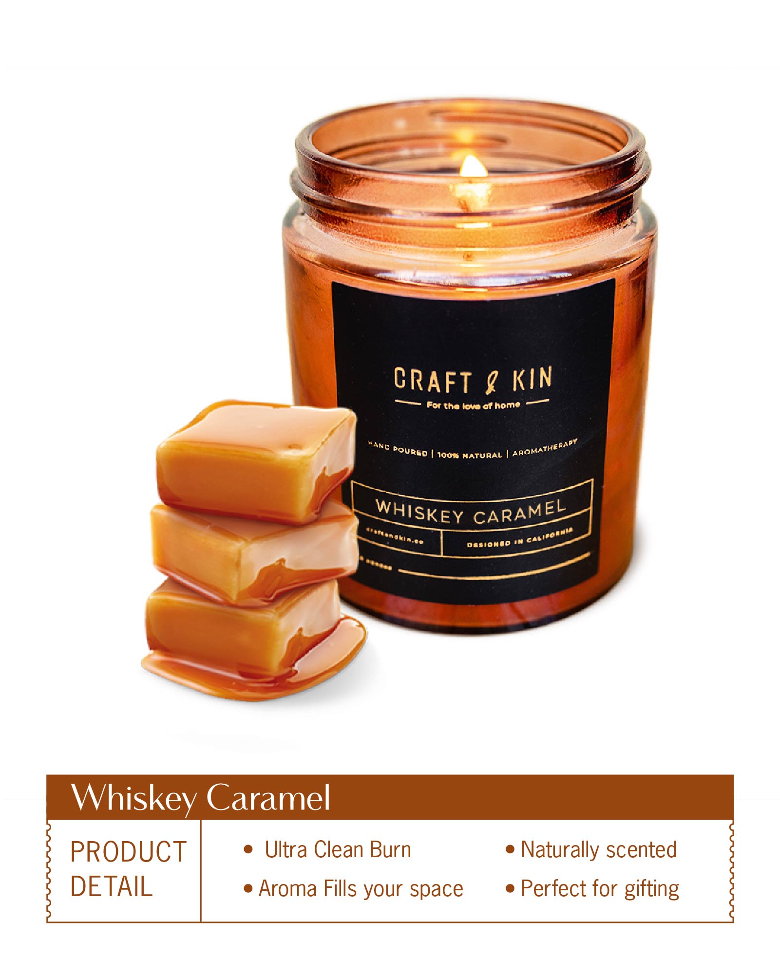 Scented Candles for Men | Premium Whiskey Caramel Scented Candle | All-Natural Whiskey Candle Soy Candles, Rustic Home Decor Scented Candles | Non-Toxic, Ultra Clean Burn Aromatherapy Amber Jar Candle - image 5 of 5