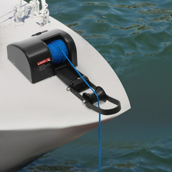 Electric Boat Winch - 12V DC Motor, 35 Lbs Anchoring Capacity, 100ft Braided Rope, Remote Control, Waterproof & Durable for Boats Up To 24ft