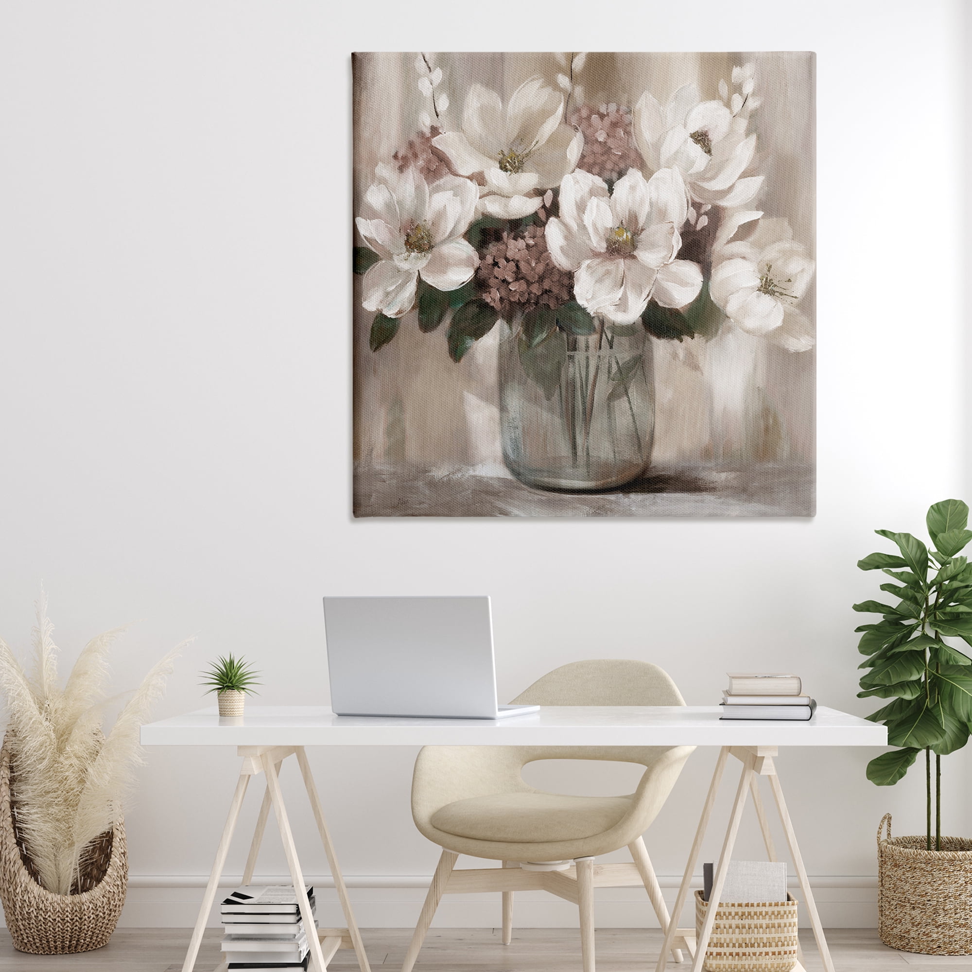 Stupell Industries Ivory Magnolias Vase Canvas Wall Art, design by Nan