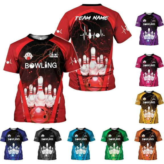 Personalized Bowling Shirt Custom Name Bowling Jersey Shirts Gift for Women & Men Womens Polo Team 3D Unisex Short Sleeve (Red, S)