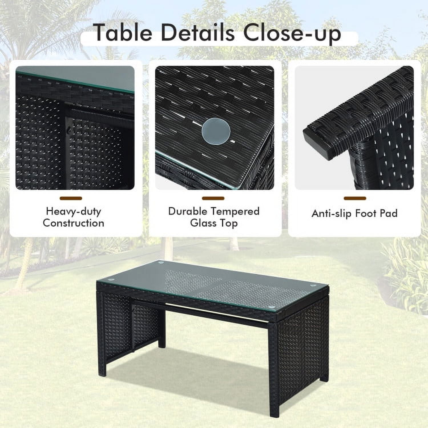 Aimee Lii 4 Pieces Wicker Patio Furniture Set with Cushions, Wicker Outdoor Sectional with Weather Resistant Cushions and Tempered Glass Tabletop, Turquoise Aimee Lii 4 Pieces Wicker Patio Furniture Set with Cushions, Wicker Outdoor Sectional with Weather Resistant Cushions and Tempered Glass Tabletop, Turquoise