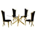 thumbnail image 1 of 63"x 39" Rectangular Clear Glass 5pc Dining Set with Gold Stainless Steel, 1 of 6