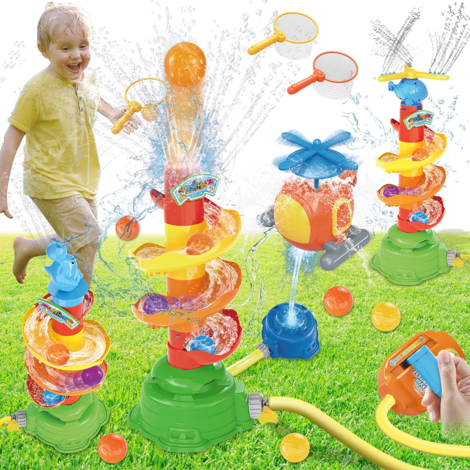 Water Sprinkler Toy for Kids, 5-in-1 Water Toys for Kids Outdoor Play, 360° Rotating Sprinkler & Catch Ball Game & Rolling Ball, Outdoor Toys for Boys Girls Age 3+