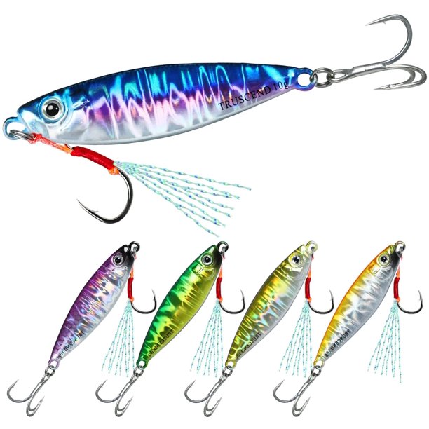 TRUSCEND Señuelos de pesca de agua salada, 0.35 oz-6.29 oz con anzuelos planos BKK, paso lento/cuchillo/plantilla vertical, señuelo de cuchara de agua salada para atún salmón mero, señuelo de pesca de