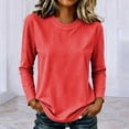 thumbnail image 2 of Shrysg Women's Long Sleeve T-Shirt Vertical Striped Crewneck Slim Fit Tops Soft Stretchy Basic Layering Tees Red, 2 of 6