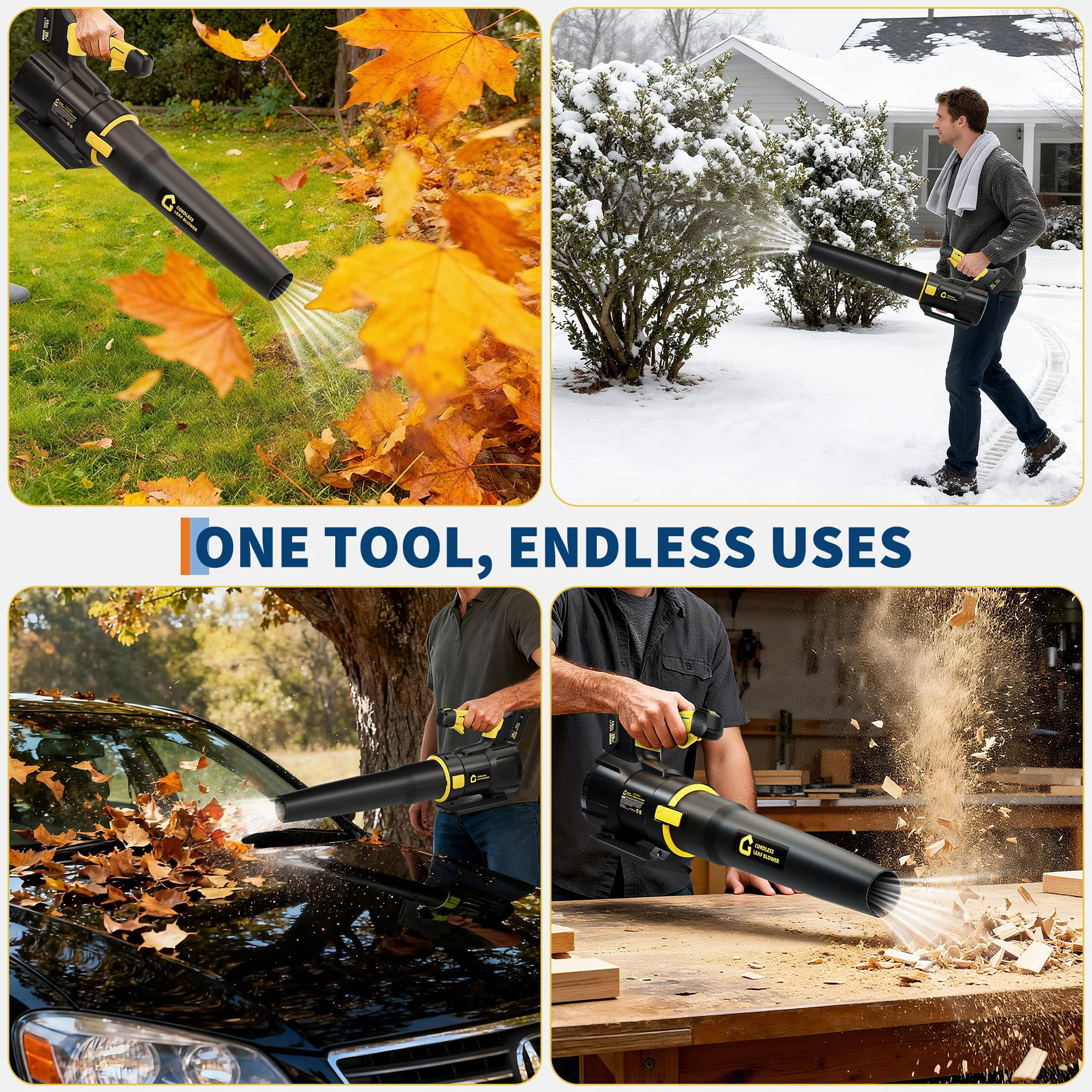 20 v Cordless Leaf Blower, 350 CFM Battery Blower with 4.0 Ah Battery & Charger, 250 w Portable Lightweight Leaf Blower for Driveway, Patio Lawn & Yard Cleaning - Yellow