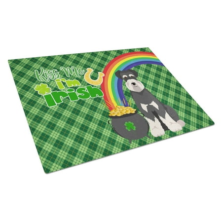 

Black and Silver Natural Ears Schnauzer St. Patrick s Day Glass Cutting Board Large 12 in x 15 in