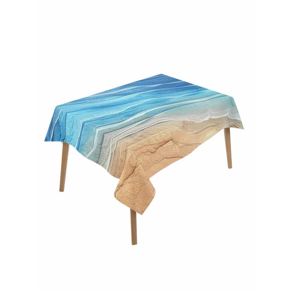 Blue Ombre Coastal Rectangle Tablecloth, Summer Nautical Beach Ocean Seaside Waterproof & StainResistant Tablecloth, Washable Oil-proof Table Cover for Dining/Party/Wedding/Camping/Buffet 60x84 In