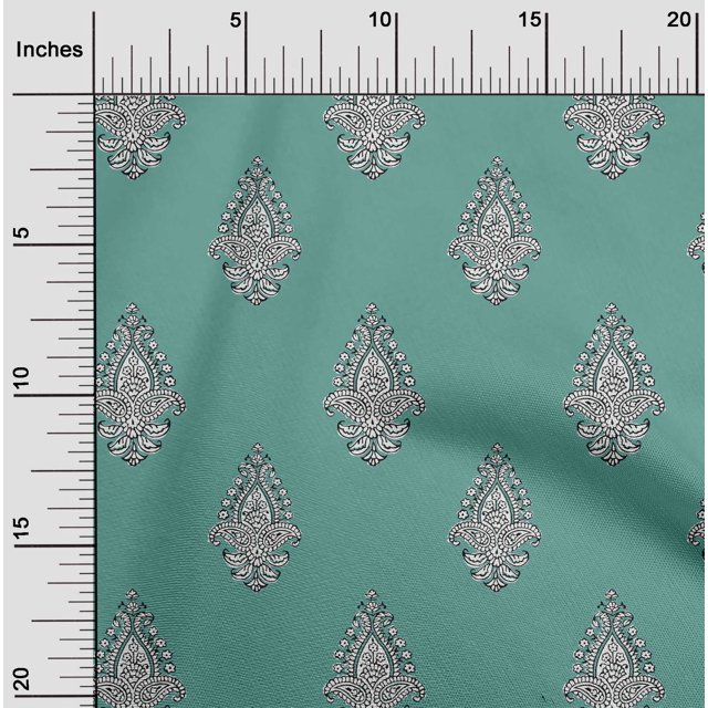oneOone Viscose Chiffon Fabric Leaves|Floral & Paisley Block Print Fabric BTY 42 Inch Wide