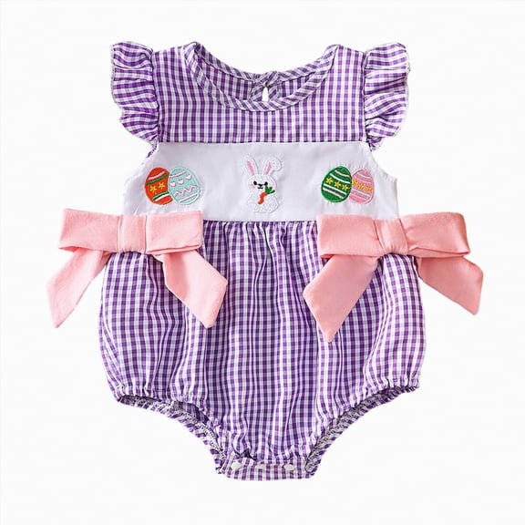 Hessimy Baby Girl Knit Ruffle Outfit Clothes Ribbed Organic Cotton Solid Color Long Sleeve Romper Clothes(Purple