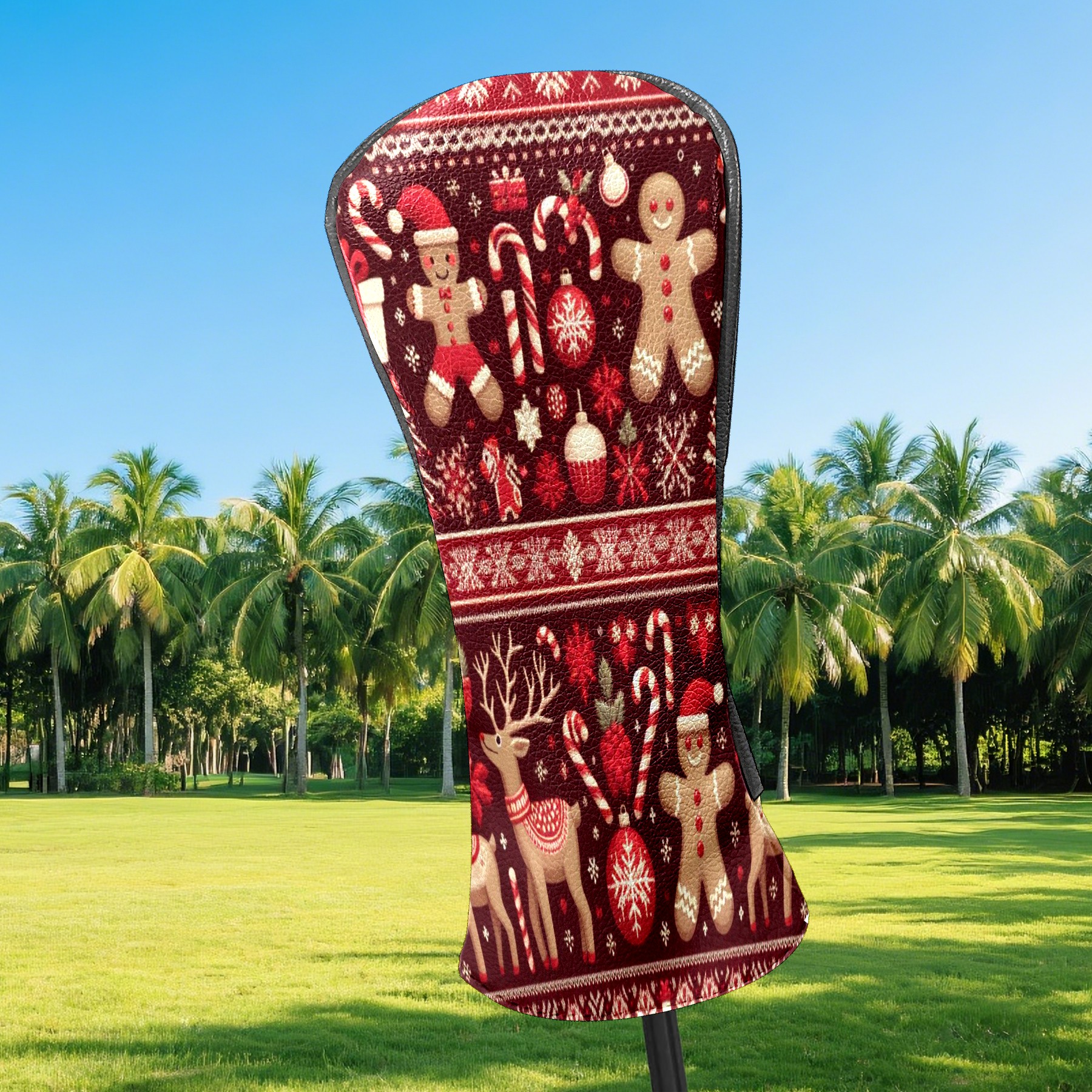 Golf Club Covers, Rown Xmas Gingerbread Premium PU Leather Driver Hybrid Putter Head Covers with Velvet Lining, Waterproof Golf Gifts for Men Women