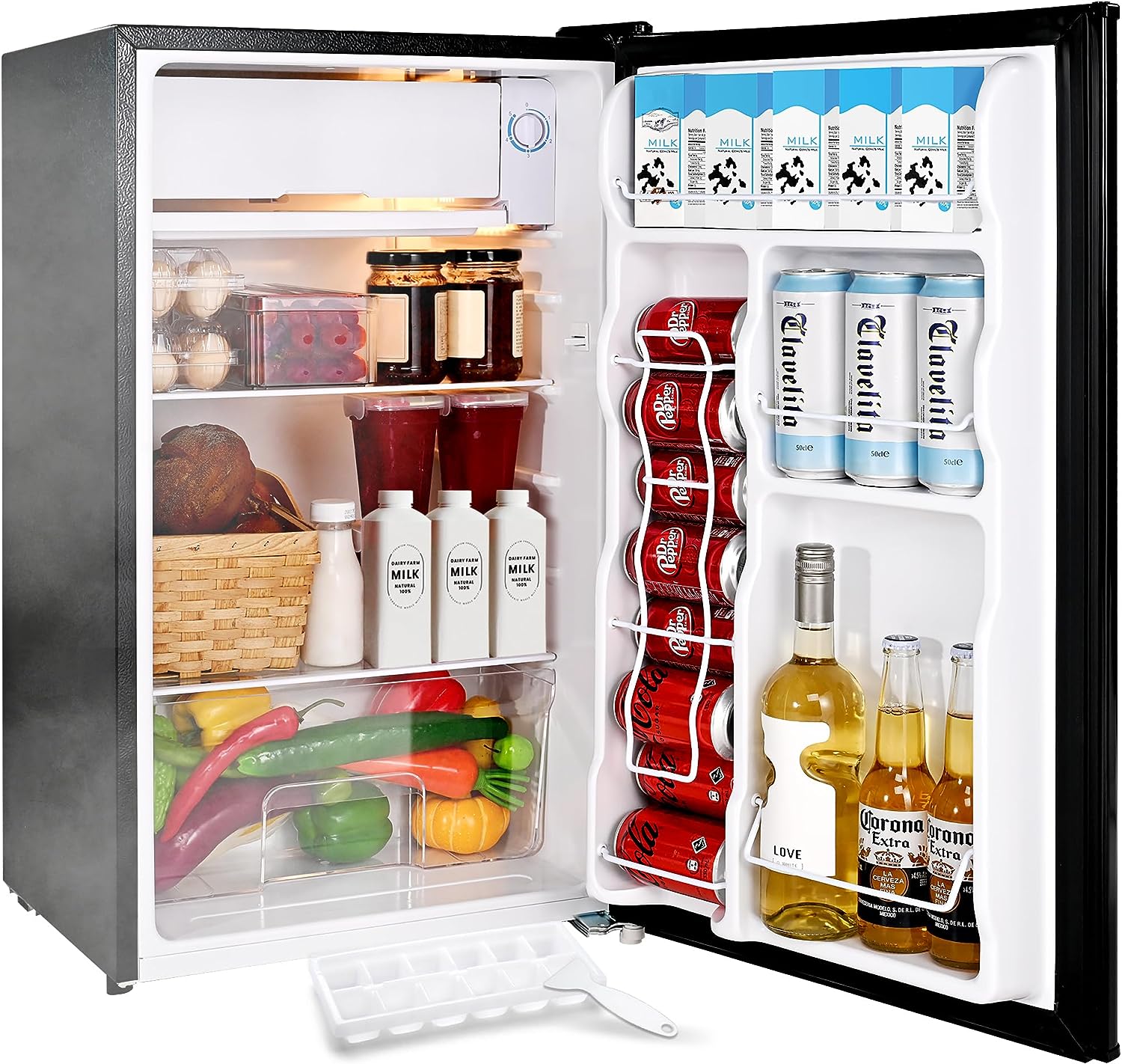EUHOMY 3.2 Cu.Ft Mini Fridge with Freezer, Single Door Compact Refrigerator, LED light