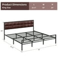 thumbnail image 4 of Simzone King Size Bed Frame Faux Leather Platform Bed Frame with Upholstered Square Stitched Headboard, Metal Bed Frame with Steel Slats Support, Brown, 4 of 8