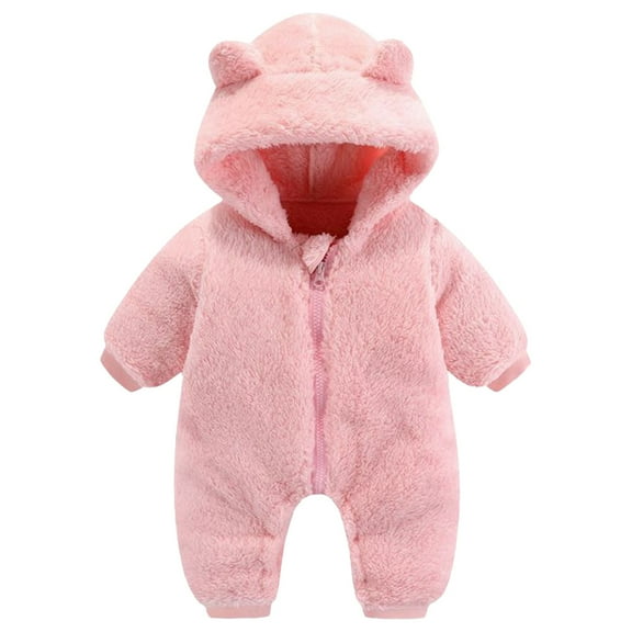 Ruyang Toddler Fleece Hooded Jumpsuits Long Sleeve Winter Warm Plush Ear Hooded Romper Clothes Baby Kids Thick Outfits