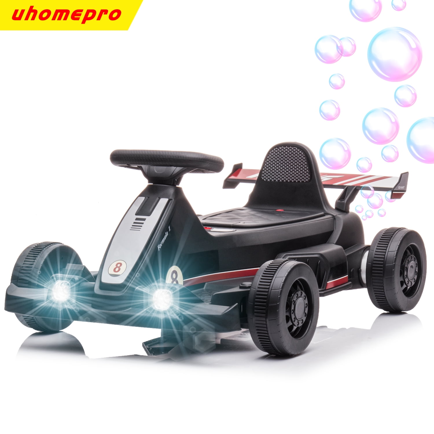 Implications height Greengrocer uhomepro Electric Go Kart 6V Powered Ride On with Make Bubbles Function,  Black - Walmart.com