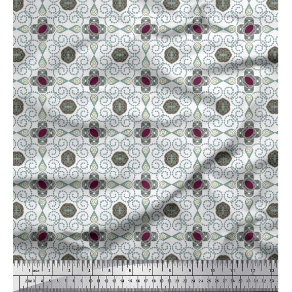 Soimoi Crepe Silk Fabric Swirl & Floral Patchwork Printed Craft Fabric by The Yard 42 Inch Wide