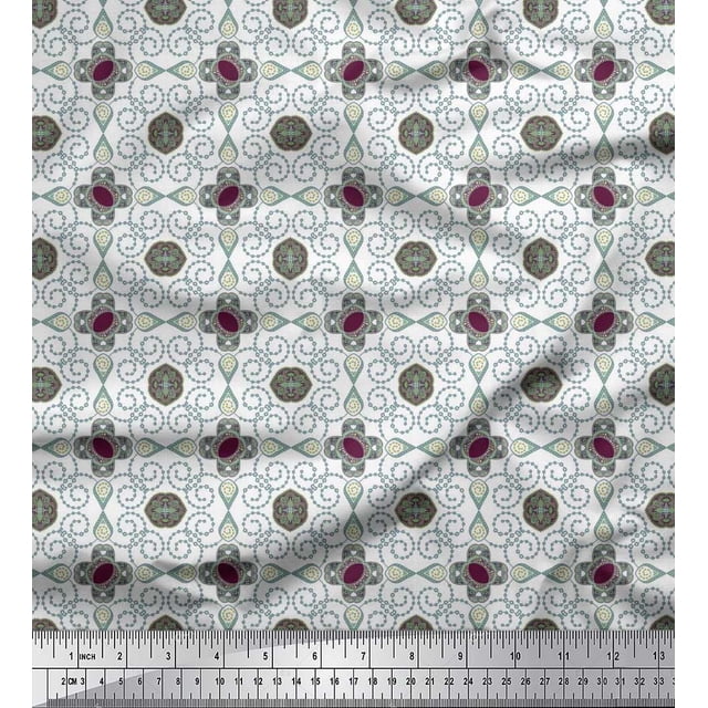 Soimoi Rayon Crepe Fabric Swirl & Floral Patchwork Decor Fabric Printed Yard 46 Inch Wide