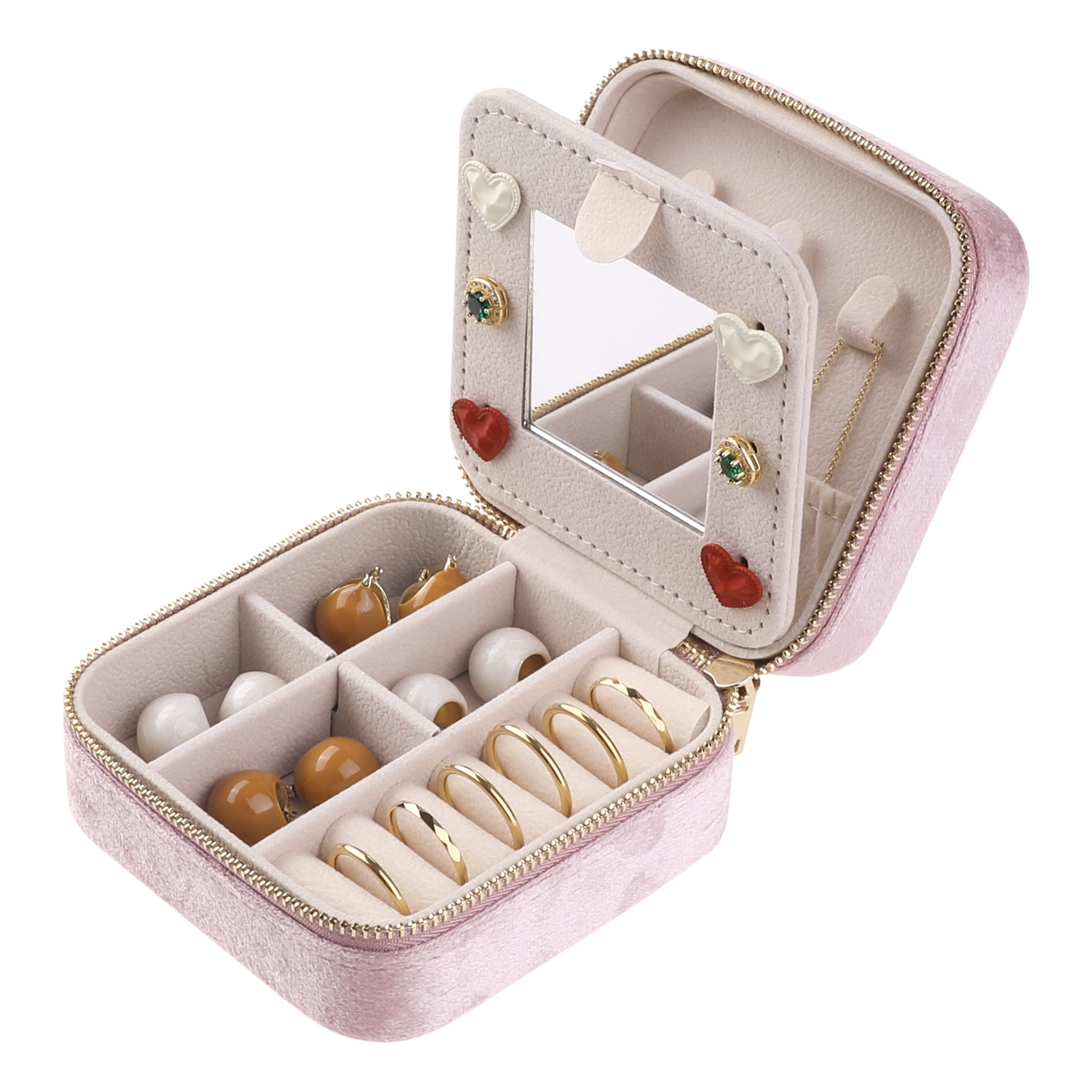 Unique Bargains Jewelry Box Small PU Leather Jewelry Organizer Case Storage Display Holder Pink