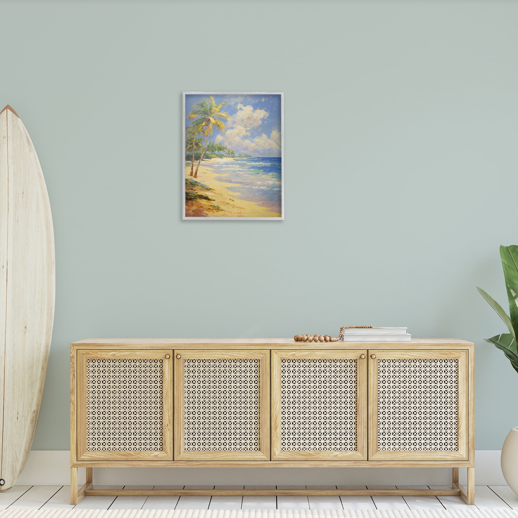 Stupell Industries Sunlit Shore Scenery Landscape Painting Gray Framed Art Print Wall Art, 24 x 30