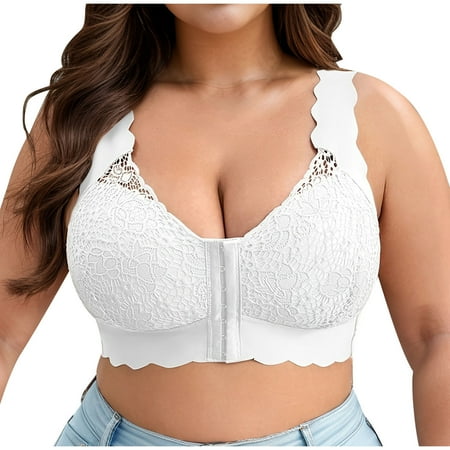 Ousvtion Saving Women s Front Close Bra Plus Size Lace Bralettes Underwire Minimizer Bras Comfort Push Up Brassiere Full Coverage Camisole Deals White 85C