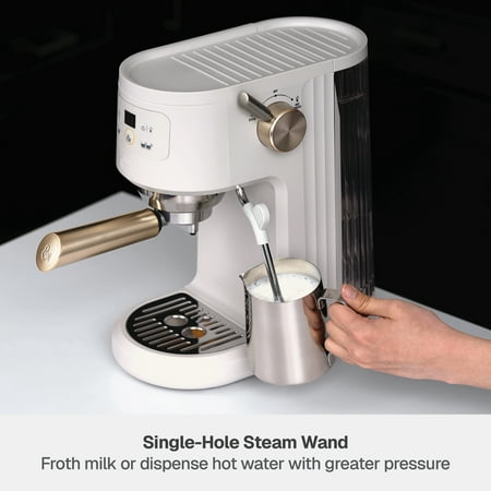 Thyme & Table Barista Mini Espresso Machine with 15-Bar Pressure and Steam Wand, Sand White