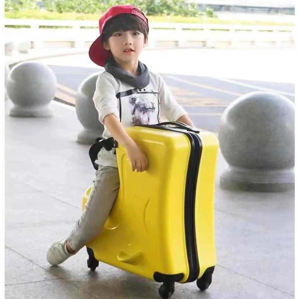 Kids Travel Suitcase with Wheels, Secure Harness System - 20in Carry On Luggage for Toddler Airplane Trips (Yellow)