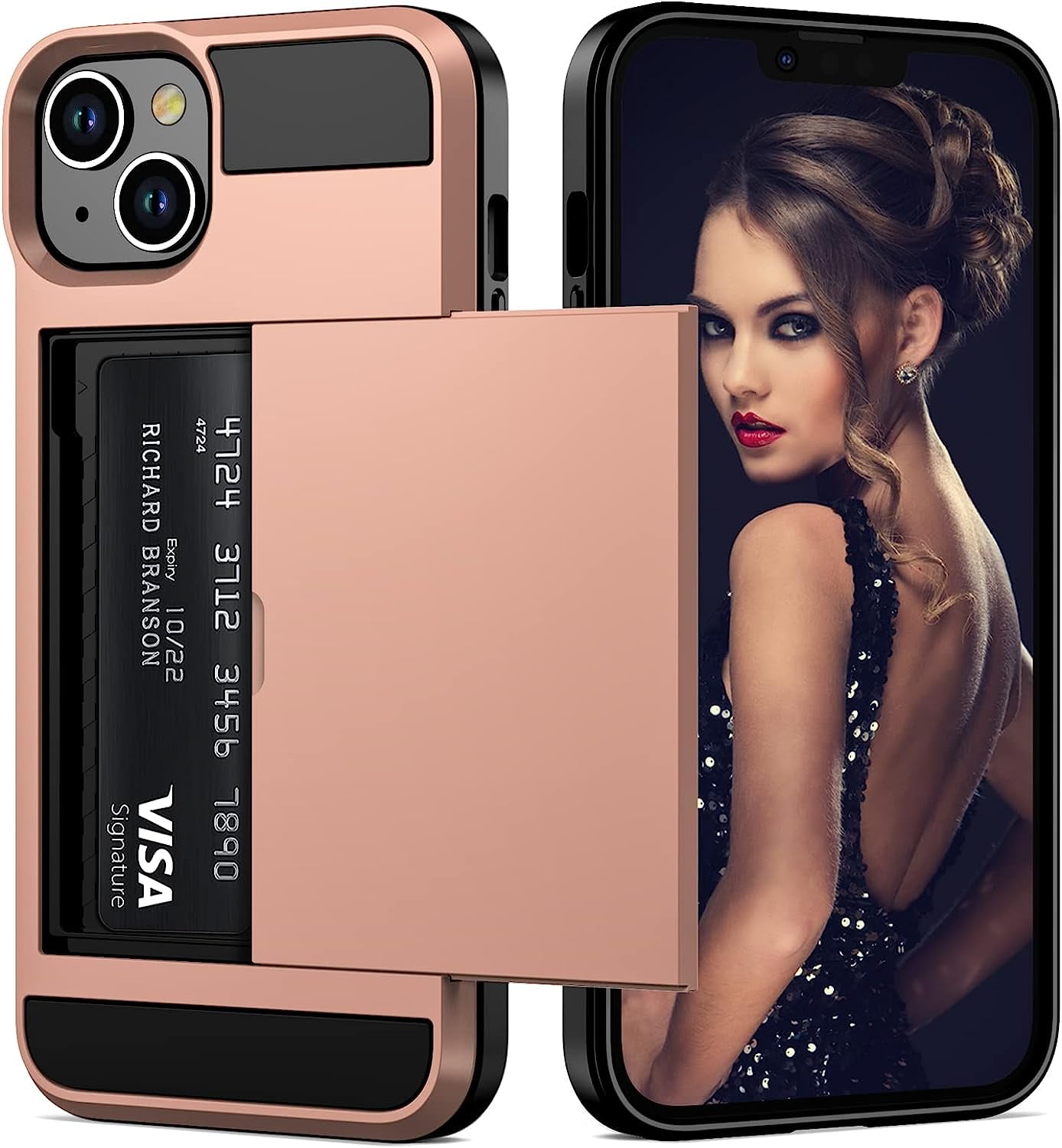 For iPhone 13 Case Wallet Credit Card Holder ID Slot Sliding Door