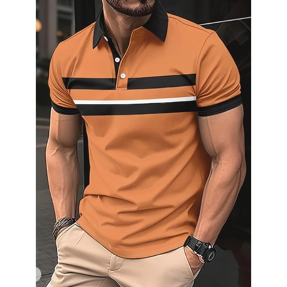 Men's Polo Shirts Short Sleeve Texture Lightweight Golf Shirts Sweater Orange XL