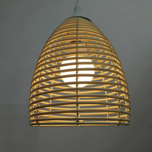 Pantalla de lámpara de ratán de imitación, pantalla de luz colgante E27, cubierta de lámpara de araña para dormitorio, pantalla para mesita de noche,