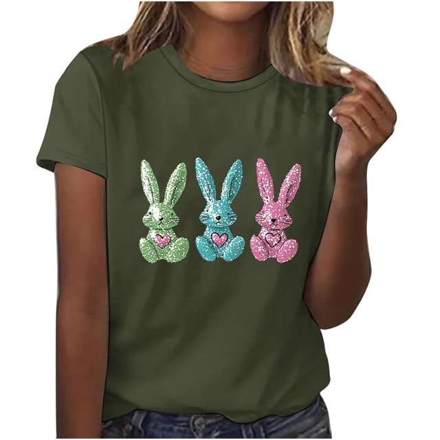 Pisexur Hauts de Printemps pour Femmes 2025, Hauts d'Entraînement Femmes, Hauts d'Entraînement Femmes T-Shirt Imprimé Manches Courtes Col Rond Chandail à la Mode Vert Armée, TG