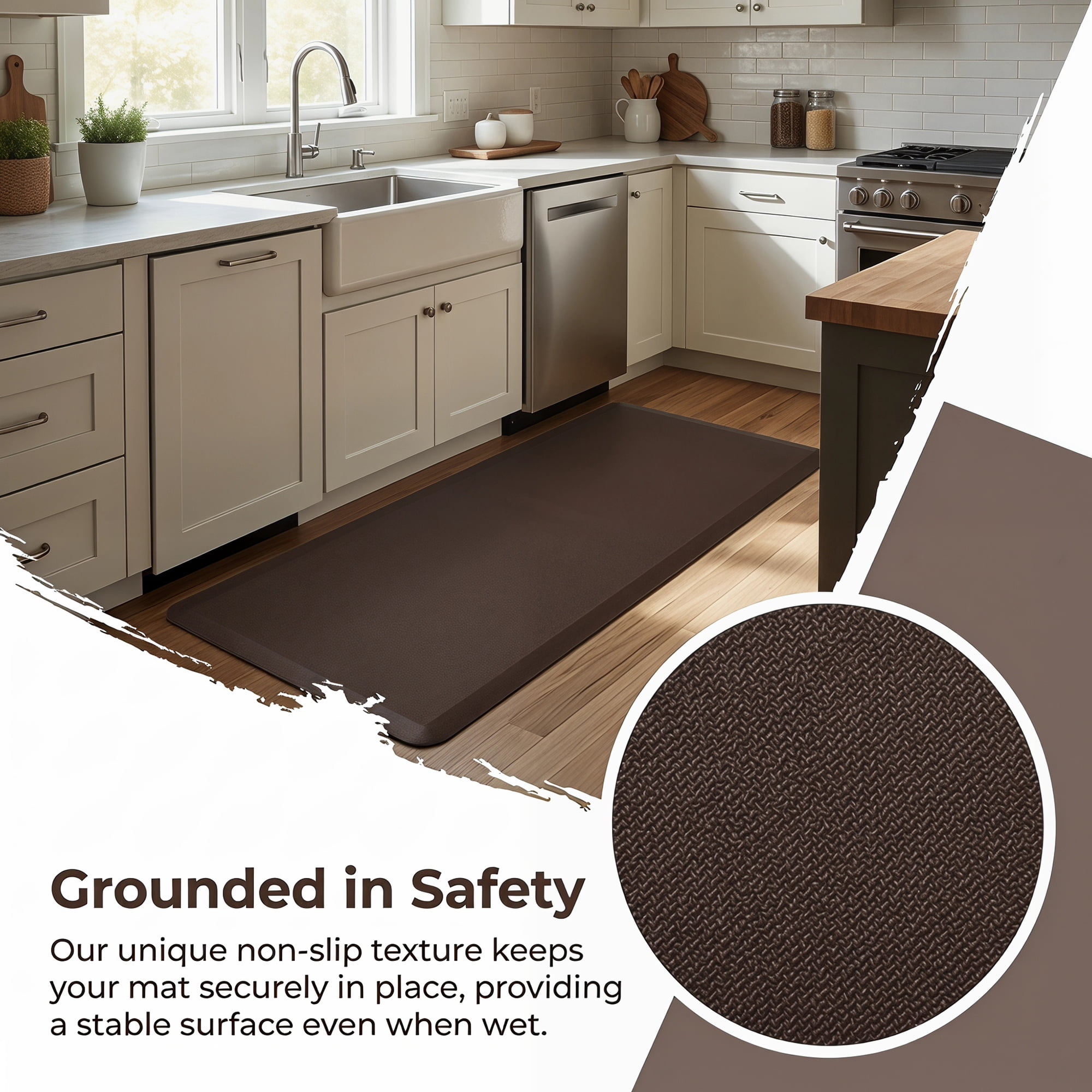 Unique Bargains Anti-Fatigue Cushioned Ergonomic Waterproof PVC Floor Rug Brown 47" x 17"