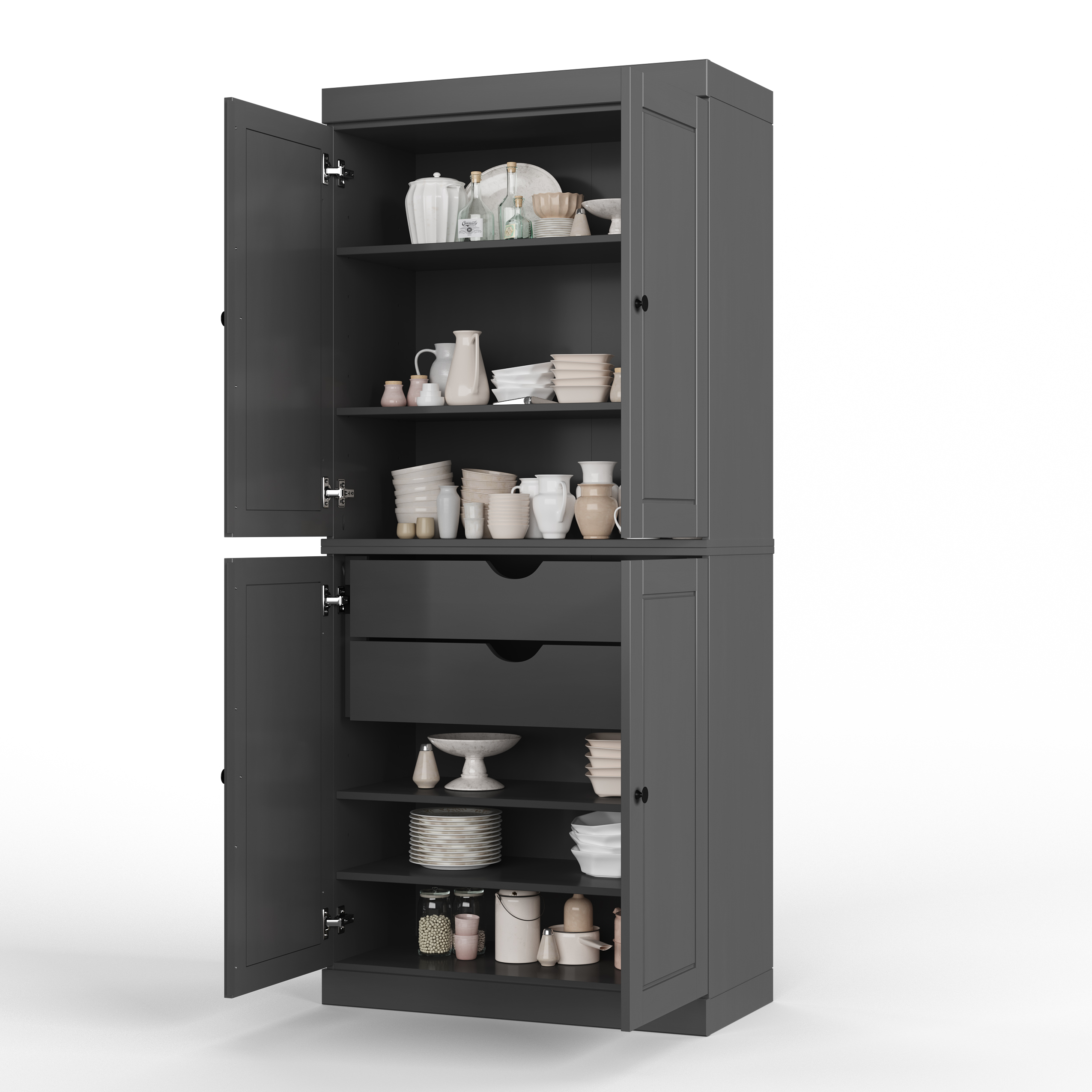 Palace Imports 100% Solid Wood Kitchen Pantry Storage Cabinet with Doors, Adjustable Shelves and 2-Drawers, Gray
