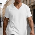 thumbnail image 4 of USNSM Mens Cotton Linen Shirts Short Sleeve Basic Tops Casual Versatile Summer Beach Tee V-Neck Lightweight Fashion T-Shirt White XXXL, 4 of 8
