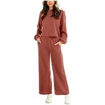 Scyoekwg Womens 2 Piece Outfit Tracksuits Fall Outfits Long Sleeve Sweatshirt Wide Leg Pants Matching Outfits Two Piece Set Fashion Casual Outfits Sets (Pink,XXL)