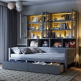 thumbnail image 2 of Euroco Wood Twin Size Platform Bed with Drawers, Captain Bed with Glass-Door Cabinets and LED Light, Gray, 2 of 18