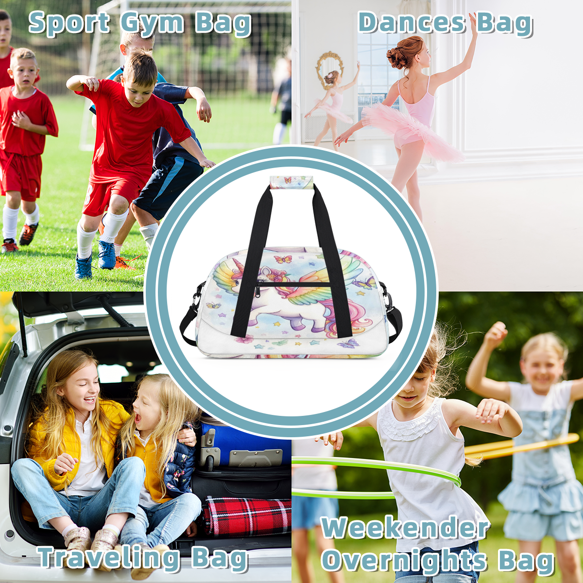 Herdesigns Animal Sports Duffle Bags Travel Duffle Bag Gym Bag Cute Unicorn Weekender Travel Bag Waterproof Overnight Bag Carry On Travel Tote Bag Dance Bags