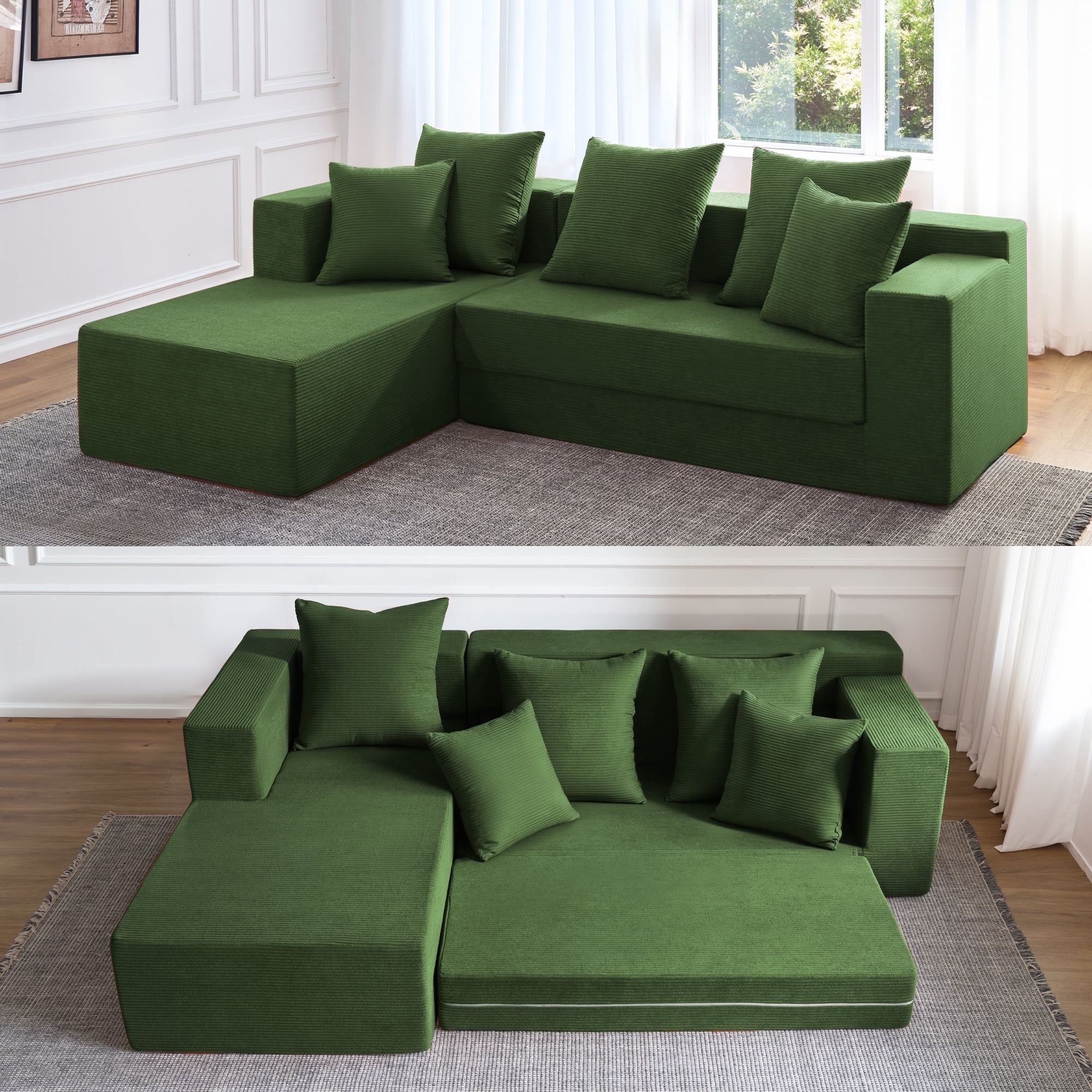 YINIX 106.5" Modular Sofa Couch  for Living Room , Cloud L-Shaped  Sofa with Deep Seating Upholstered, Green