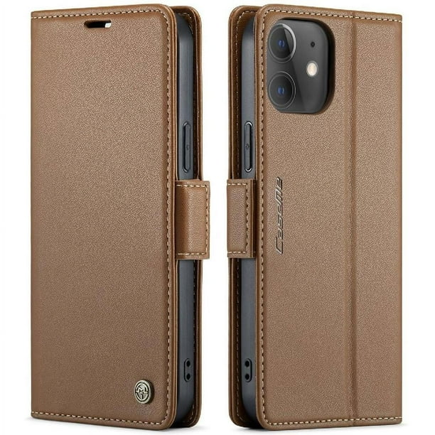 Funda tipo cartera iPhone 12 Mini con cierre magnético, RFID, tarjetero, soporte, carga inalámbrica