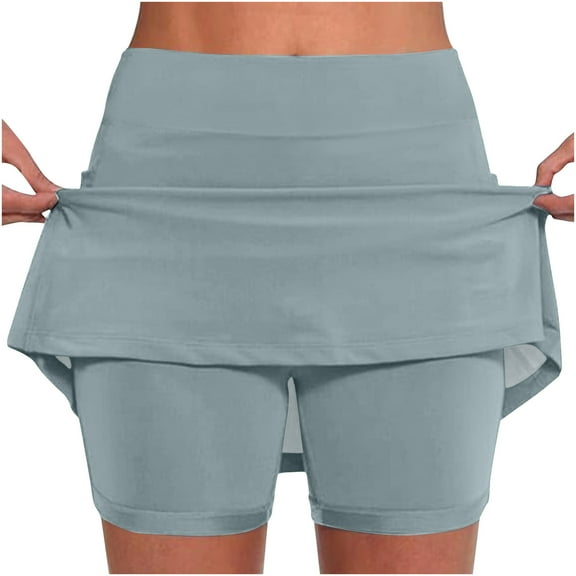 LEBONYARD Tennis Skirts Clearance,Women's Quick-Dry Yoga Skort,Women's New Color Mid-waist Skirt Pants Sports Shorts Bottoming Skirt Pants Gray S