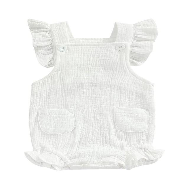 Baby Girl Summer Jumpsuit Solid Color Double Pockets Ruffled Edge Sleeveless Romper Birthday Gifts