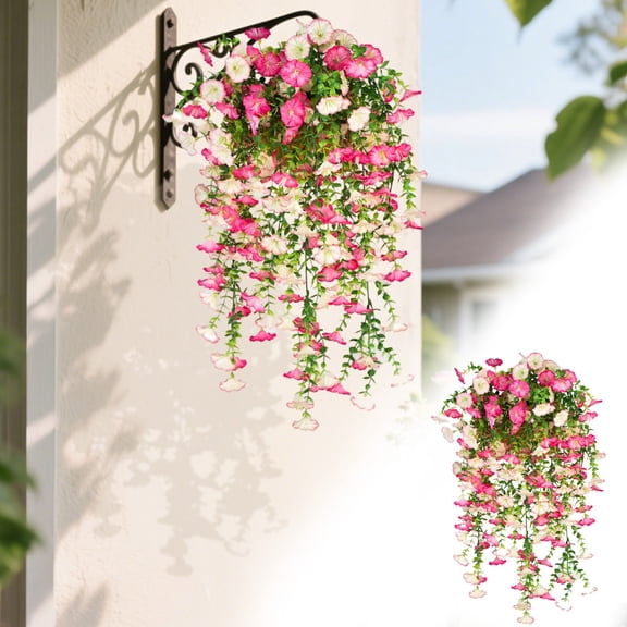 VKQNRGS Morning Glory Fake Hanging Flowers, UV-Resistant Artificial Faux Flower Plants for Planter Indoor Outdoor Garden Porch Yard Wedding, Pink
