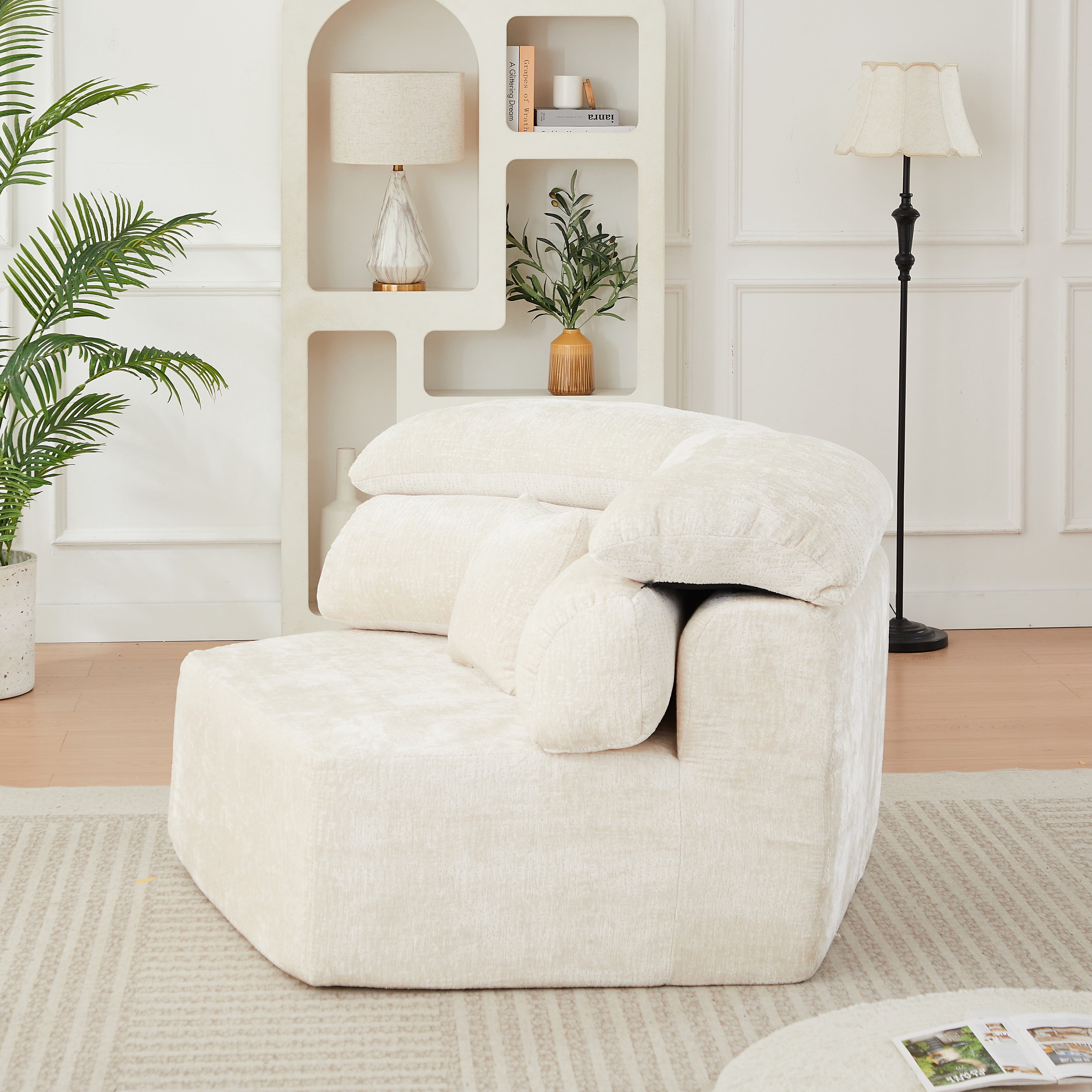 Leumius 53" Single Sofa,Oversized Modular Sofa Lounge Chair with Stylish Envelop Sesign Pillow,Pentagonal Sofa Boneless Couch for Living Room,Beige Chenille