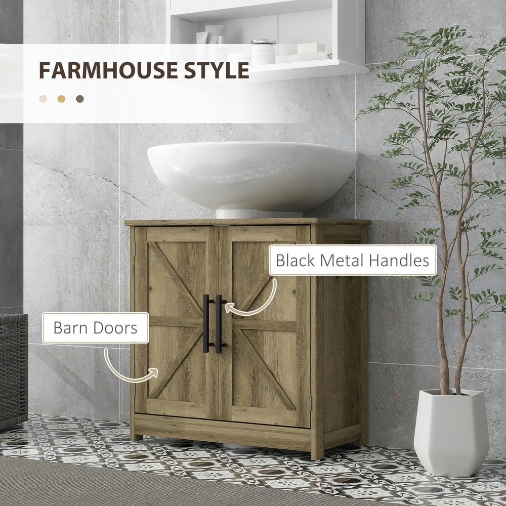Topcobe Farmhouse Pedestal Sink Storage Cabinet, Bathroom Sink Cabinet with 2 Barn Doors and Adjustable Shelf, Indoor Modern Furniture for Bathroom, Light Gray