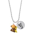 thumbnail image 1 of Delight Jewelry Resin Monkey Hugging a Banana Silvertone Script Initial Disc - G - Charm Necklace, 20"+3", 1 of 4