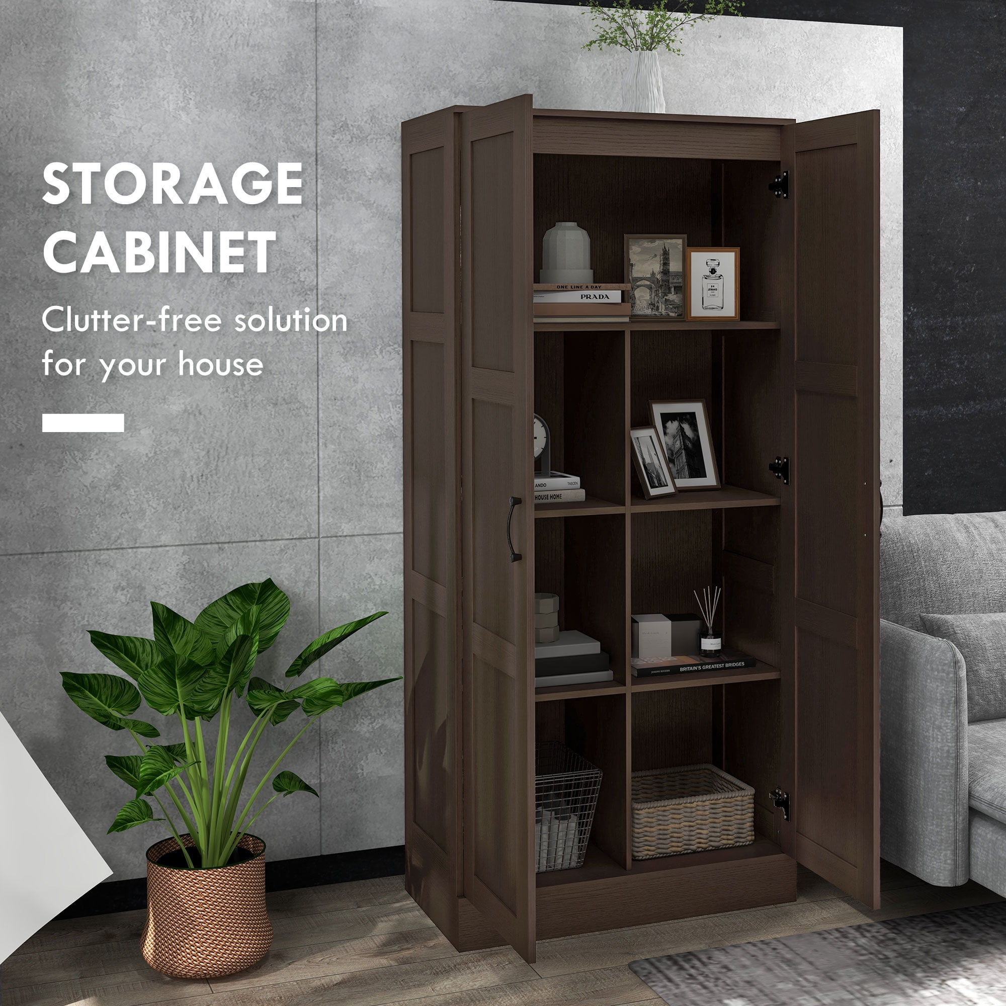 HOMCOM Storage Cabinet w/ Storage Shelves, Pantry Cupboard Cabinet, Coffee